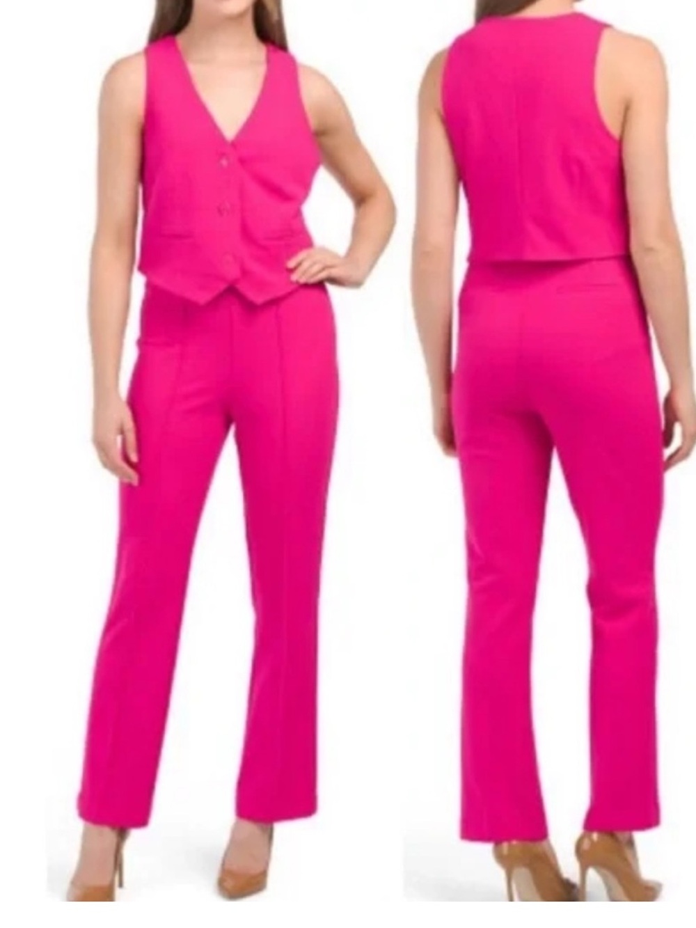 cupcakes & cashmere Hot Pink Sleeveless Vest and Tailored Pants Set